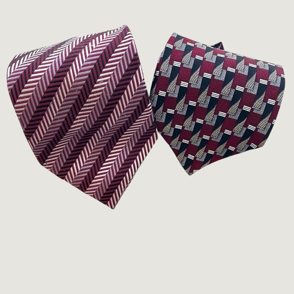 Pierre Cardin Mens Silk Tie Burgundy Geometric Striped Designer Neckties (2pc) - Picture 1 of 7